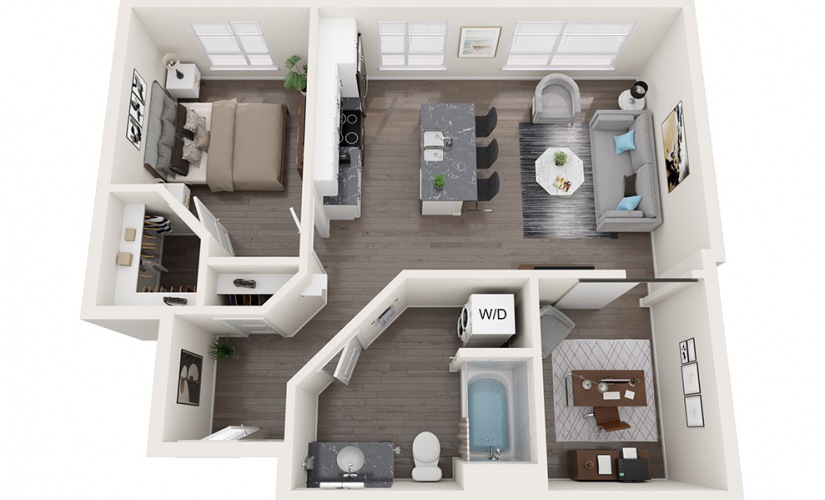 1 Bedroom + Den A - 1 bedroom floorplan layout with 1 bathroom and 797 square feet