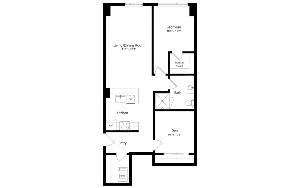 ARCH - 1 bedroom floorplan layout with 1 bathroom and 901 square feet (2D)