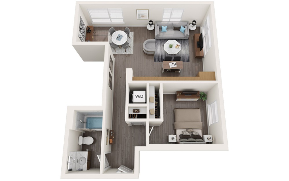 1 Bedroom B - 1 bedroom floorplan layout with 1 bathroom and 716 - 725 square feet (3D)