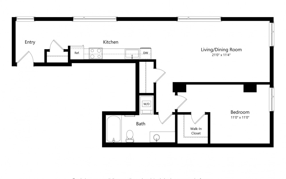 1 Bedroom D - 1 bedroom floorplan layout with 1 bath and 825 square feet. (2D)