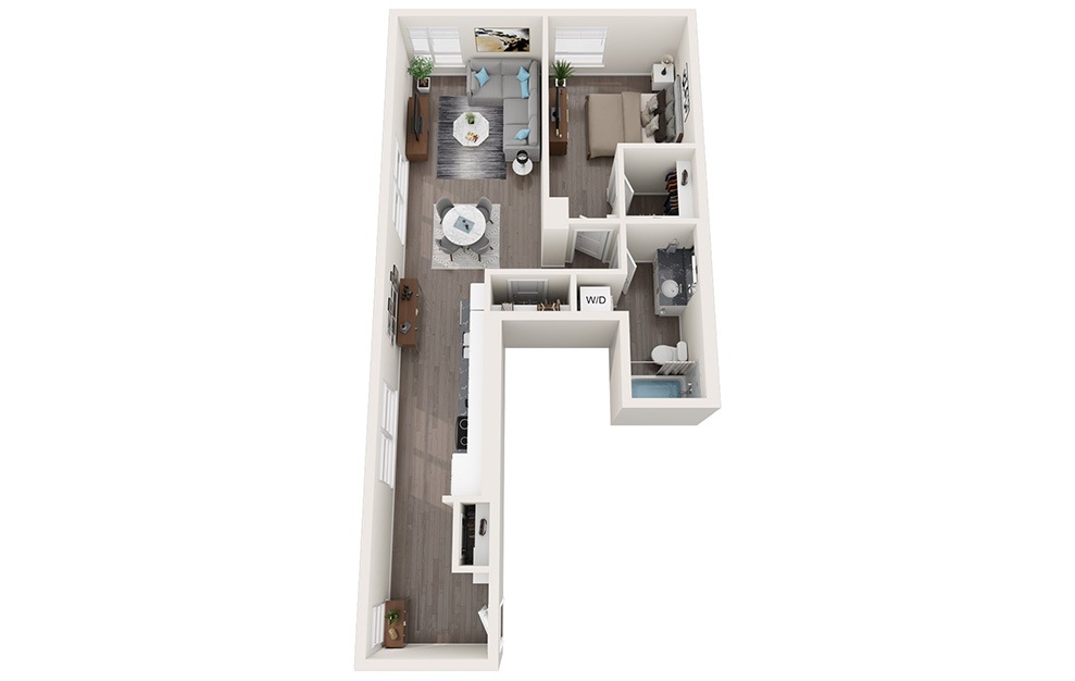 1 Bedroom D - 1 bedroom floorplan layout with 1 bath and 825 square feet. (3D)