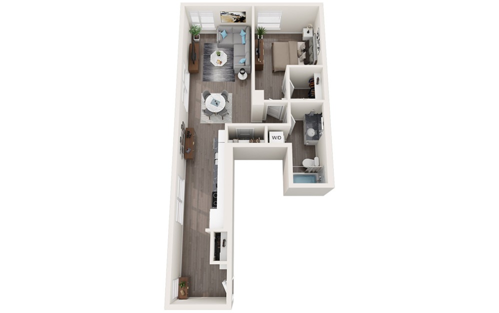 1 Bedroom D - 1 bedroom floorplan layout with 1 bathroom and 825 square feet (3D)