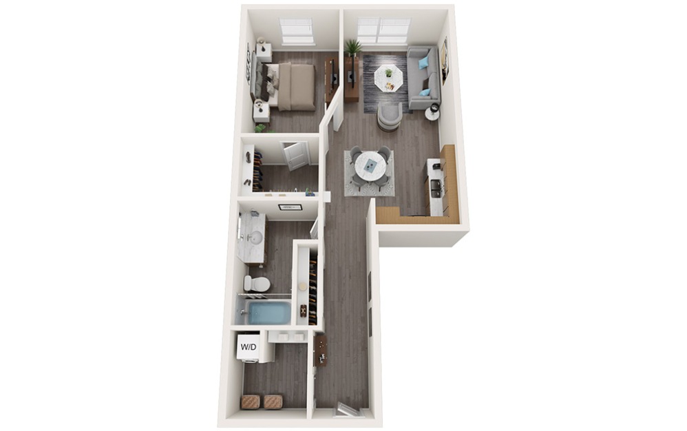 1 Bedroom F - 1 bedroom floorplan layout with 1 bathroom and 804 square feet (3D)