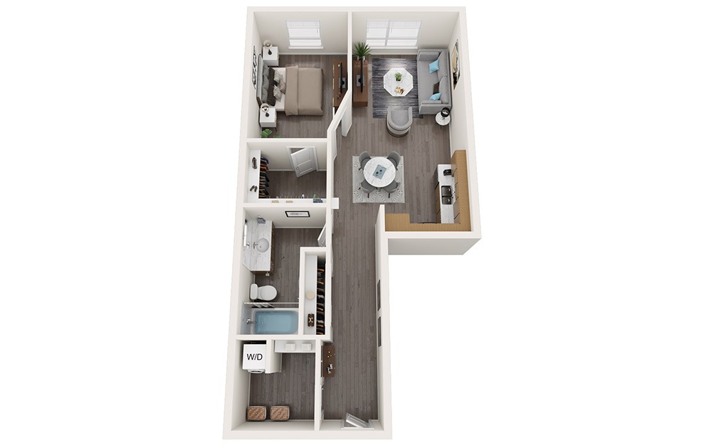 1 Bedroom F - 1 bedroom floorplan layout with 1 bath and 804 square feet. (3D)
