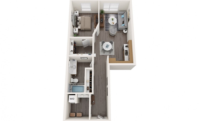 1 Bedroom F - 1 bedroom floorplan layout with 1 bathroom and 804 square feet