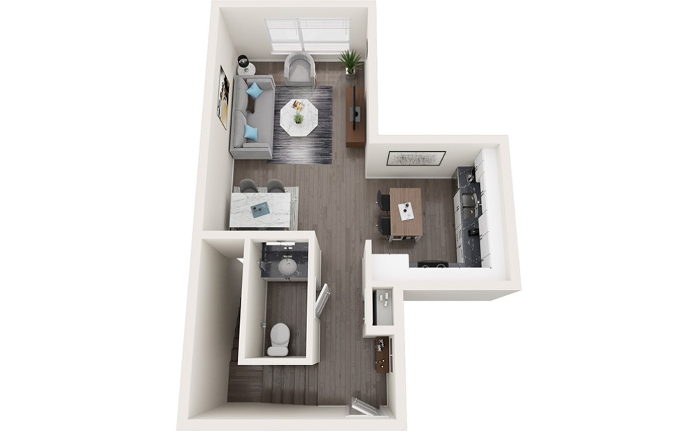 Townhome C - 2 bedroom floorplan layout with 1.5 bathroom and 1007 square feet (Floor 1, 3D)