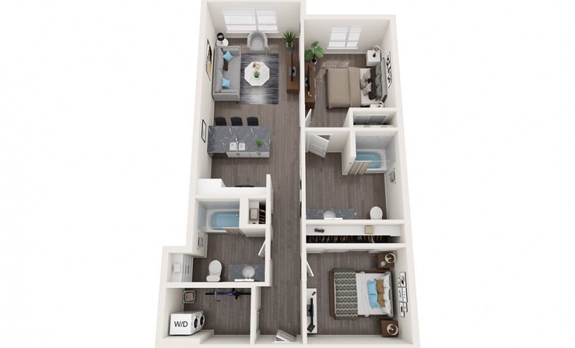 Urban 2 Bedrooms A - 2 bedroom floorplan layout with 2 bathrooms and 1000 square feet