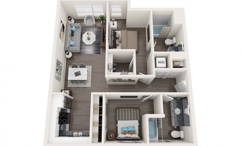 Urban 2 Bedrooms B - 2 bedroom floorplan layout with 2 bathrooms and 918 - 976 square feet
