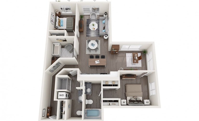 2 Bedrooms + Den - 2 bedroom floorplan layout with 2 bathrooms and 1253 square feet