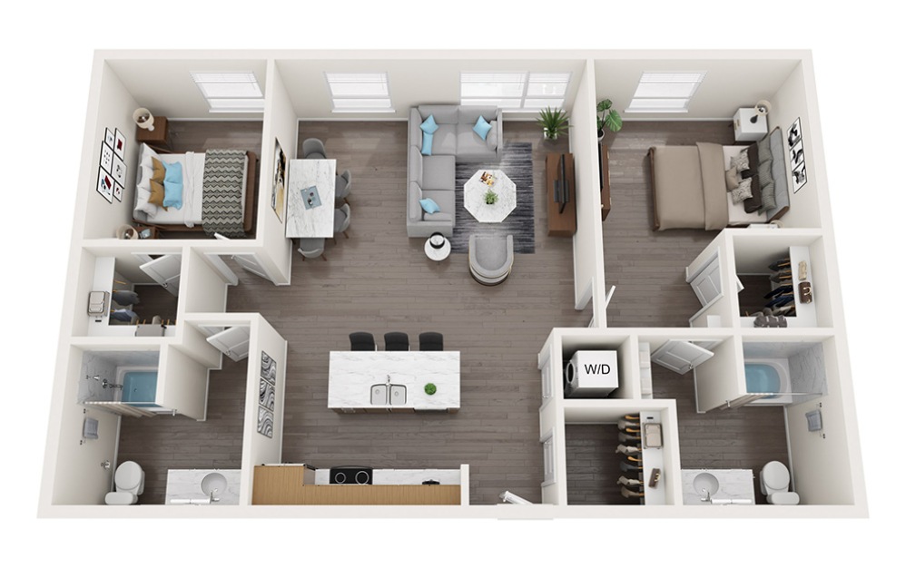 2 Bedrooms G - 2 bedroom floorplan layout with 2 bathrooms and 1194 square feet (3D)