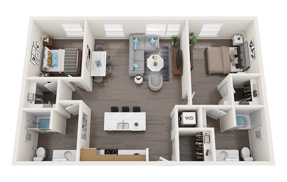 2 Bedrooms G - 2 bedroom floorplan layout with 2 baths and 1194 square feet. (3D)