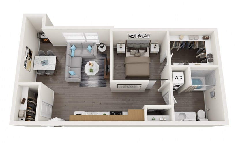 Open 1 Bedroom C - 1 bedroom floorplan layout with 1 bathroom and 644 - 669 square feet