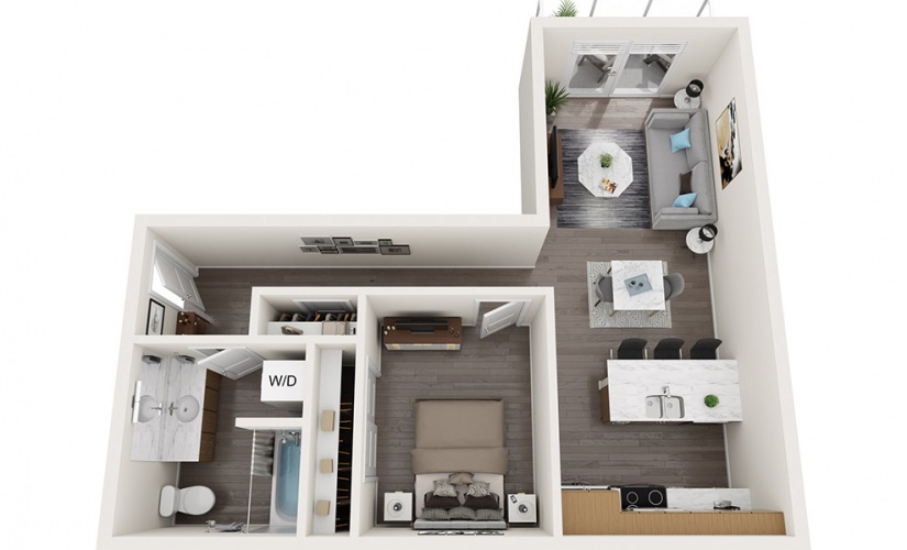 Open 1 Bedroom D - 1 bedroom floorplan layout with 1 bathroom and 691 - 710 square feet