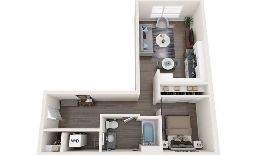 Open 1 Bedroom E - 1 bedroom floorplan layout with 1 bathroom and 646 - 813 square feet